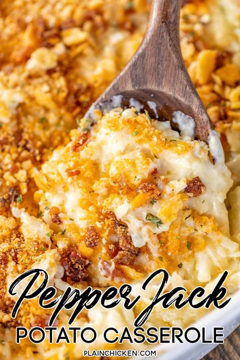 Jack Potato, Potato Recipes Side Dishes, Plain Chicken, Potatoe Casserole Recipes, Potato Side Dishes, Jalapeno Poppers, Pepper Jack, Easy Casserole Recipes, Potato Casserole