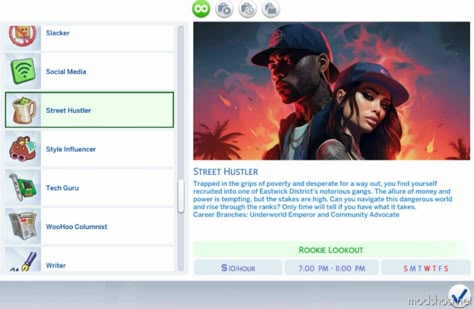 Street Hustler Career for Sims 4 at ModsHost! Dive into the gritty world of the streets with the “Street Hustler: Rise to Power” career mod. Begin your journey as a small-time hustler, navigating challenges, forming alliances, and making crucial decisions. As you climb the ranks, experience dynamic events that shape your path. Will you reign supreme or succumb to the pressures of the ... #gaming #sims4cc #mods #sims #careers #videogames Sims 4 Scammer Career Mod, Sims 4 Mods Gang, Sims 4 Cc More Jobs, Sims 4 Nba Career, Sims 4 Urban Careers, Rapper Mod Sims 4, Urban Jobs Sims 4, Sims 4 Robbery Mod, Sims 4 Part Time Jobs