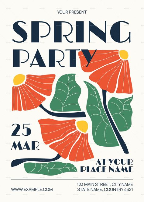 Creative Spring Party Flyer Spring Posters Design, Flyer Invitation Design, Flyer For Event, Creative Flyers Design, Spring Party Invitations, Garden Party Poster, Flyer Ideas Creative, Creative Flyer Design Ideas Graphics, Event Poster Illustration