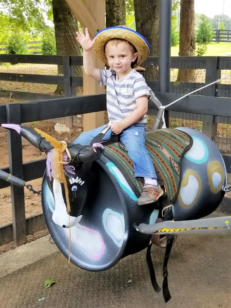 Backyard Rodeo Party, Bull Birthday Party Ideas, Rodeo Party Activities, Bull Rider Birthday Party, Pbr Birthday Party, Bucking Bull Birthday Party, Diy Bull Riding Barrel, Kids Western Party, Bull Birthday Party