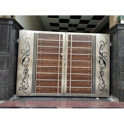 Modern Front Gate Design, Latest Main Gate Designs, Modern Steel Gate Design, Latest Gate Design, Modern Main Gate Designs, Side Gate, Stainless Steel Gate, Home Gate Design, Gate Wall Design