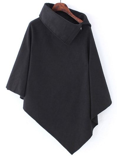 Black Turtleneck Asymmetrical Cape Coat -SheIn(Sheinside) Short Cape Coat, Asymmetrical Cape, Black Cape Coat, Diy Sy, Asymmetrical Coat, Black Cape, Women Overcoat, Turtleneck Top, Cape Coat