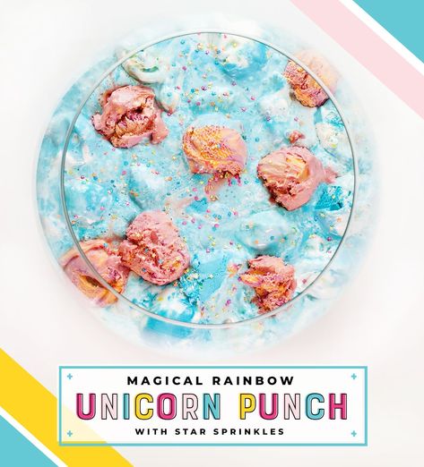 Magical Unicorn Party Punch // Hostess with the Mostess® Unicorn Punch, Unicorn Birthday Party Food, Ice Cream Punch, Rainbow Punch, Blue Birthday Cake, Birthday Cake Ice Cream, Blue Hawaiian Punch, Unicorn Party Food, Sherbet Punch