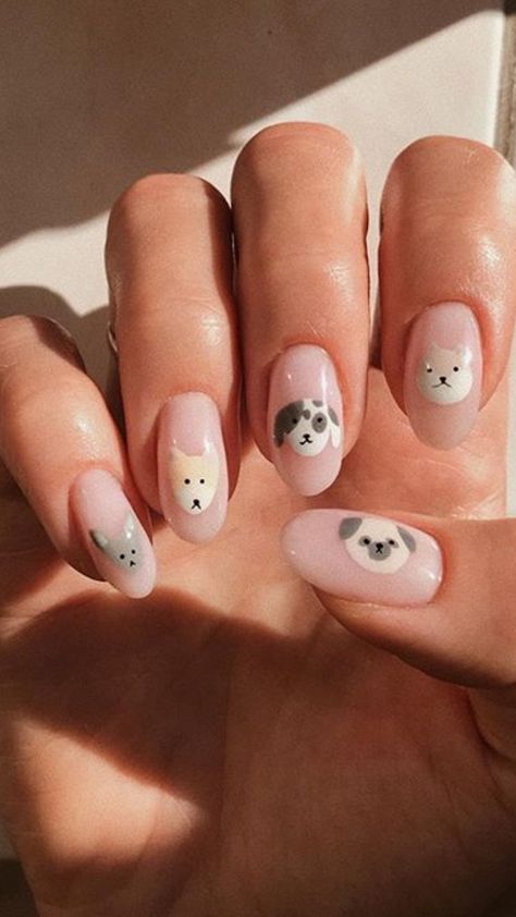 Cat And Dog Nail Art, Dog Design Nail Art, Dog Nails Design Puppies, Dog Themed Nails Art Ideas, Nails With Dog Design, Dog Nails Art, Puppy Nail Art, Dog Nail Art Designs, Dog Theme Nails