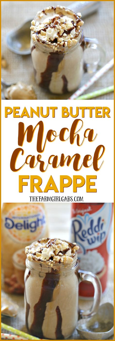 Ready for a cool and refreshing drink to celebrate summer? Try this delicious Peanut Butter Mocha Caramel Frappe! #FrappeYourWay #Ad @indelight @realreddiwip Ice Cream Coffee Drink, Caramel Frappe Recipe, Caramel Frappe, Frappe Recipe, Mocha Frappe, Cold Coffee Recipes, Frozen Coffee, Butter Recipes, Easy Peanut Butter