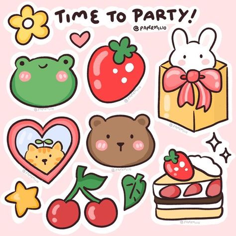 𝗦𝗮𝗺 𝗮𝗻𝗱 𝗝𝗲𝘀𝘀 on Instagram: "❥ It’s time to party! 🎉 This month (August) marks our 2 year shop anniversary!! 🐻🐸 Featuring our main OCs, this design will be released as a mini sticker sheet in our next shop update (which is delayed due to manufacturer issues but we promise it’ll be soon) 🥺 【Story re-shares are greatly appreciated】 . . . . . . #digitalart #cute #aesthetic #stickers #stickersheet #cutestickers #sticker #stickerporn #stickerart #smallbusinessaustralia #artoftheday #ipad Cute Ideas For Stickers, Mini Stickers Aesthetic, Cute Stickers Ideas For Journal, Cute Stickers Aesthetic Korean, Cute Printable Stickers Journal, Aesthetic Stickers Drawings, Cute Simple Stickers, Cute Diy Stickers, Cute Printable Sticker Sheets