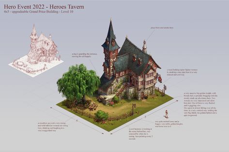 ArtStation - Forge of Empires - Hero Tavern Medieval Forge Concept Art, European Buildings, Forge Of Empires, Building Concept, Building An Empire, Building Art, Medieval Castle, Cologne Cathedral, 3d Printing