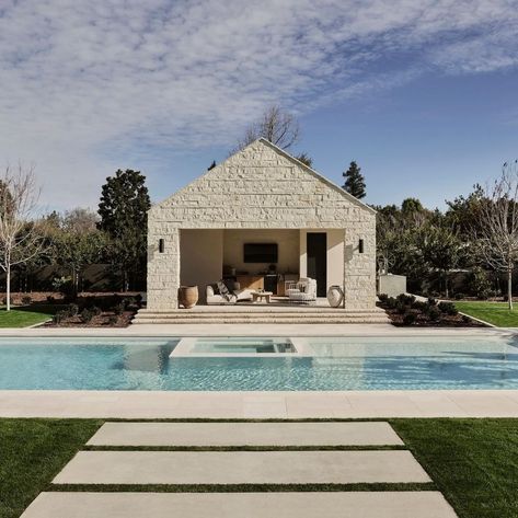 #calayeredluxury on Instagram | Hashtags Mcgee Pool House, Pawson House, Stone Pool House, French Pool, Classy Homes, Hanging Swings, Lindye Galloway, Modern Pool House, Modern Estate