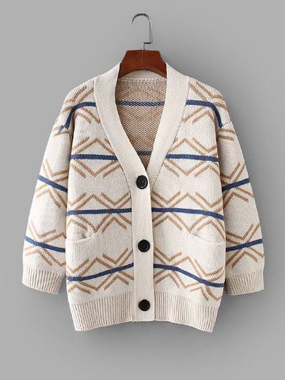 Geo Pattern Cardigan -SheIn(Sheinside) Trendy Jacquard Knit Winter Cardigan, How To Wear A Long Cardigan, Cozy Jacquard Knit Cardigan, Shein Sweaters & Cardigans, Fall Multicolor Jacquard Knit Cardigan, Winter Multicolor Jacquard Knit Cardigan, Pattern Cardigan, Geo Pattern, Model Outfit