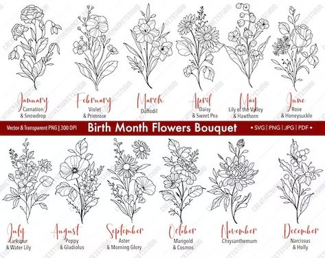 CreativeMarketStudio - Etsy Malaysia Xadenviolet Fanart, Birth Month Flower Svg, Flowers For Each Month, Fanart Spicy, Zicxa Photos, September Birth Flower, Bouquet Tattoo, Floral Svg, Birth Flower Tattoos