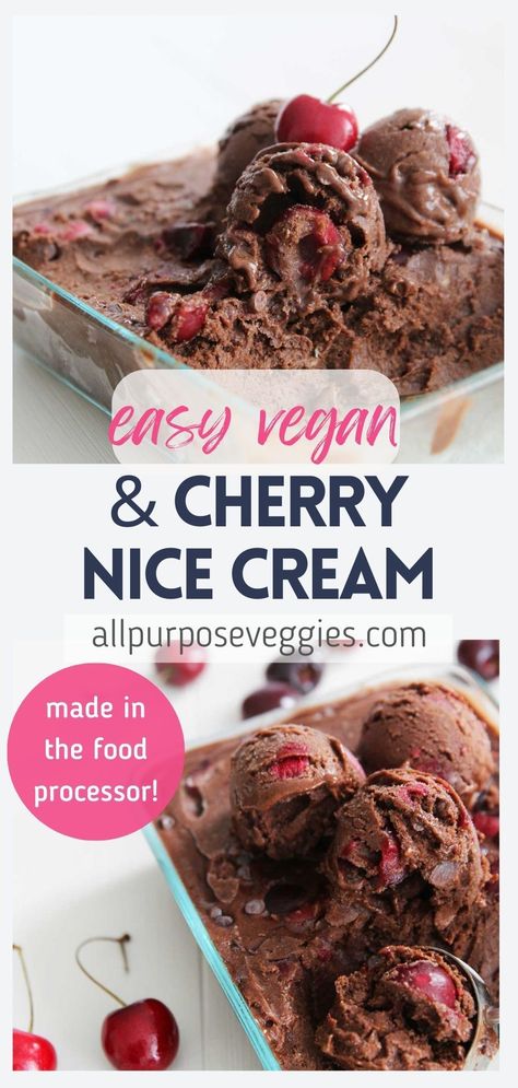 Looking for a delicious and healthy dessert that's also vegan and gluten-free? Look no further than this EASY HEALTHY VEGAN CHOCOLATE DARK CHERRY NICE CREAM made in the food processor! Packed with the rich flavor of dark chocolate and the sweet-tart taste of cherries, this vegan ice cream is the perfect blend of decadence and nutrition. And with no added sugar, dairy, or gluten, it's a guilt-free treat that you can enjoy any time of day. #nicecream #icecream #frozentreats #healthyicecream Cherry Nice Cream, Cherry Ice Cream Recipe, Chocolate Cherry Ice Cream, Whole30 Recipe, Balanced Recipes, Food Franchise, Nice Cream Recipe, Cherry Ice Cream, Inflammatory Recipes