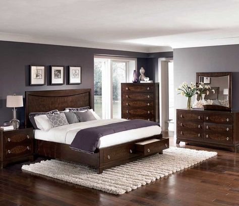 Mint Green Bedroom, Unique Bedroom Ideas, Cherry Bedroom, Brown Furniture Bedroom, Platform Bedroom Sets, Wood Bedroom Sets, Dark Wood Furniture, Wood Bedroom Furniture, Brown Furniture