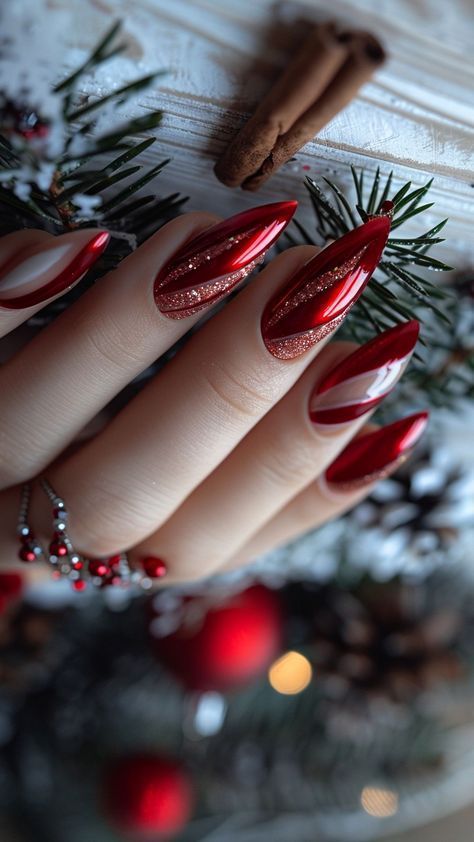 #ChristmasNails #HolidayNails #NailArt #WinterNails #RedNails #GreenNails #GlitterNails #CandyCaneNails #SnowflakeNails #ChristmasTreeNails #FestiveNails #NailInspo #NailGoals #NailDesigns #NailObsessed #NailAddict Nail Art Noel, Candy Cane Nails, Christmas Gel, Fancy Nails Designs, Christmas Gel Nails, Christmas Nails Easy, Nails Easy, Red Nail Designs, Christmas Nails Acrylic