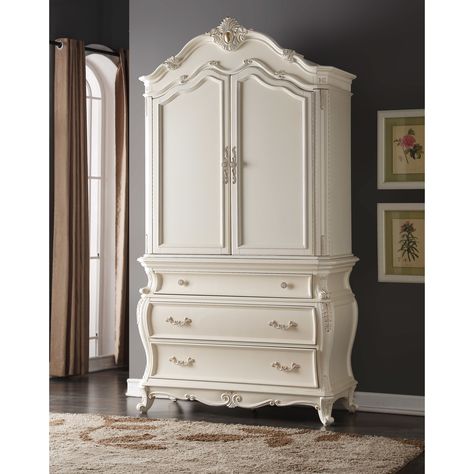 Meridian Furniture USA Marquee Armoire Armoire In Bedroom, Shipping Furniture, White Armoire, Wooden Armoire, Muebles Shabby Chic, Antique Wardrobe, Chabby Chic, Antique Armoire, Wood Armoire