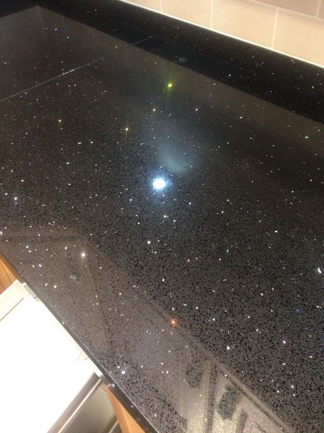 Love love love this granite sparkle worktop! Black Sparkle Countertops, Black Sparkly Countertops, Sparkly Countertops, Sparkle Countertops, Granite Bathroom Countertops, White Cabinets White Countertops, Glitter Paint For Walls, Black Granite Countertops, Epoxy Countertop