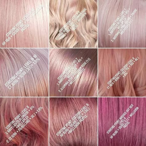 2023 Pink Hair Trends, Rose Gold Hair 2023, Rose Gold Wella Formula Colour, Rose Gold Hair Toner, Hair With Gold Accessories, Rose Gold Hair Color Formula, Shades Of Pink Hair, Rose Gold Formula, Rose Gold Toner