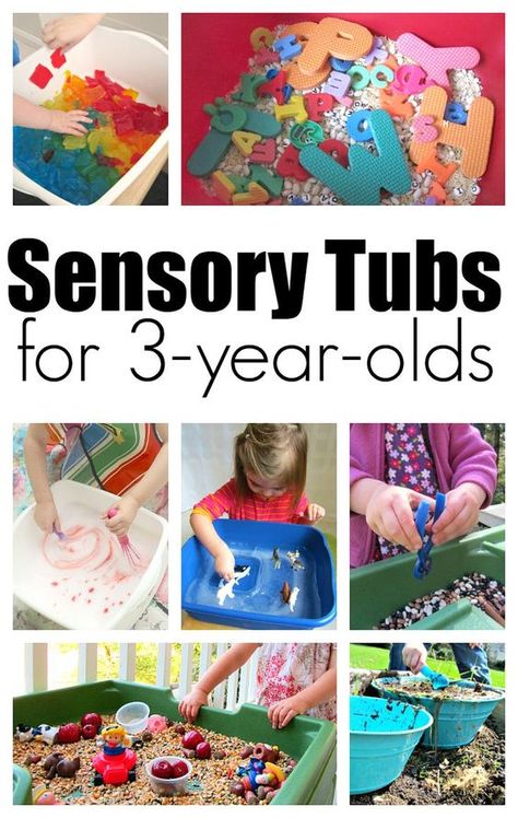 Sensory tubs for 3 year olds, great sensory play for preschool from http://notimeforflashcards.com Preschool Sensory, Sensory Tubs, Toddler Sensory, Sensory Table, Kids Sensory, Preschool At Home, Toddler Play, Toddler Learning Activities, Preschool Classroom