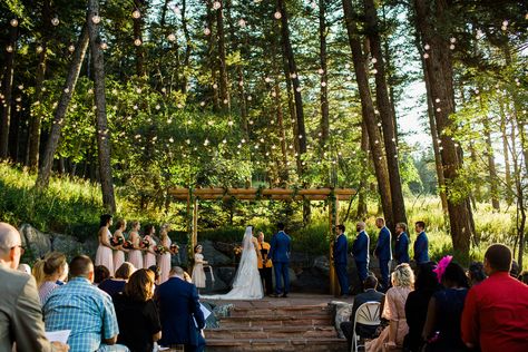 The Pines at Genesee wedding venue near Denver, Colorado by Shea McGrath Photography Colorado Forest Wedding, Forest Wedding Colorado, Evergreen Colorado Wedding, Pines At Genesee Wedding, Forrest Weddings Colorado, Colorado Forest Wedding Venues, Unique Colorado Wedding Venues, Colorado Micro Wedding Venues, Colorado Forest