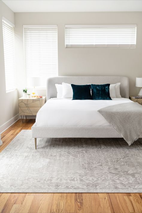 Bedroom Rugs Under Bed, Rug Under Bed, Relaxing Aesthetic, Oasis Style, Transitional Bedroom Design, Bed Rug, Transitional Bedroom, Rugs Uk, Bedroom Rugs