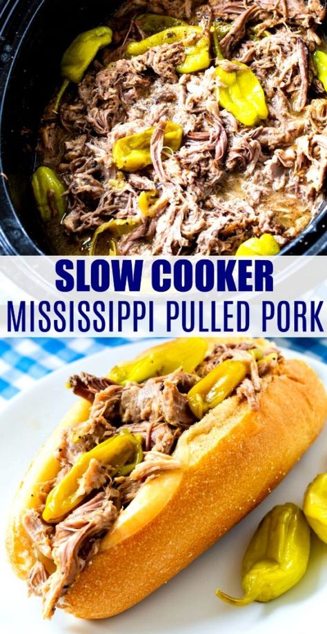 Slow Cooker Mississippi Pulled Pork Mississippi Pot Roast Crockpot, Pot Roast Crockpot, Pork Pot Roast, Roast Mississippi, Roast Crockpot, Mississippi Roast Recipe, Pulled Pork Recipe Slow Cooker, Crock Pot Pulled Pork Recipe, Pork Crockpot Recipes