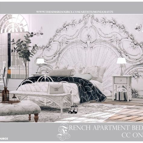 The Sims 4 French Apartment Bedroom. Custom Content was used. Download on The Sims Resource. This room is fully equipped. Download from TSR @TheSimsResource . #TS4 #kitchen #housescc #house #CC #sims4cc #ccfinds #ts4cc #ts4lots #tsr #TheSimsResource #sims4 #thesims4 #Moniamay72 #thesims4 #architecture #thesims4builds #TSR #french #apartment French Apartment Bedroom, Sims 4 Beds, French Style Bedroom, Resource Furniture, Sims 4 Family, French Apartment, Sims 4 Bedroom, The Sims 4 Packs, Sims 4 House Design