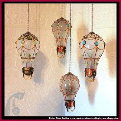 Dollar Store Crafter: Light Bulb Hot Air Balloons Light Bulb Hot Air Balloon, Stained Glass Light Bulb, Light Bulb Crafts, Stained Glass Light, Holiday Christmas Tree, Glass Light, Green Decor, Glass Lighting, Hot Air Balloon