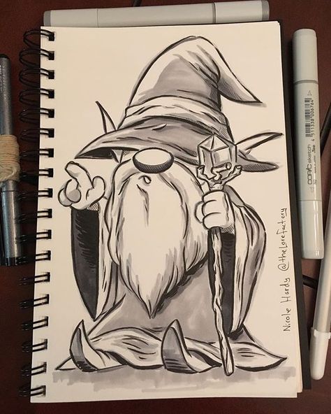 Gnome Drawing, Wizard Drawings, Gnome Wizard, Fantasy Drawings, Graffiti Characters, Dark Art Drawings, Graffiti Drawing, Art Drawings Sketches Creative, Dessin Adorable