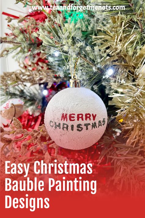 Easy Bauble Painting Designs Christmas Paint Night Ideas, Christmas Paint Night, Bauble Painting Ideas, Bauble Painting, Paint Night Ideas, Bauble Designs, Bauble Ideas, Painted Fridge, Desk Makeover Diy