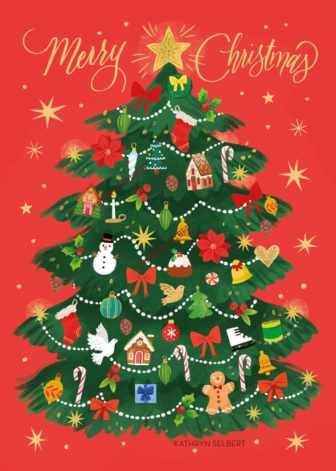 Kathryn Selbert, Merry Christmas Illustration, Christmas Illustration Design, Christmas Illustrations, 카드 디자인, Advocate Art, Tree Illustration, Christmas Illustration, Christmas Aesthetic