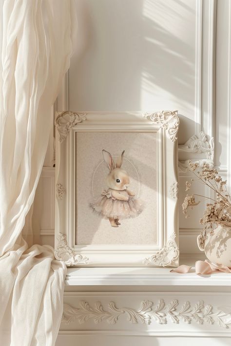 Delphine Ballerina Bunny | Gossamer Dreams – Babes + Letters Bunny Themed Bedroom, Bunny Room Ideas, Bunny Themed Nursery, Princess Nursery Theme, Bunny Nursery Theme, Swan Nursery Decor, Nursery Bunny, Ideas Cuarto, Ballerina Nursery