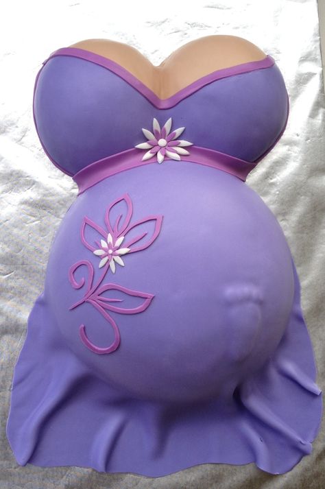 pregnant belly cake...I'd like this for my shower I think green dress with the accent color being pink/blue whatever the baby is. :) Pink And Purple Cake, Baby Belly Cake, Bump Cake, Pregnant Belly Cakes, Baby Bump Cakes, Belly Cakes, Pregnant Cake, Purple Cake, Baby Shower Purple