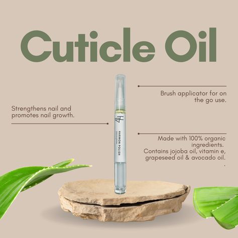 Treat your nails while painting your nails. Cuticle oil should be in your daily regimen. Our strengthening and moisturizer cuticle oil contains jojoba oil, vitamin e, avocado and other organic ingredients necessary for strong and healthy nails. Try it today! #harmonpolish #diymanicure #cuticleoil #cuticleoilpen #nailcare #naturalnails #cuticlecare #nailcare #organicbeauty #healthynails #essentialoils #greenbeauty #cleanbeauty #skincare 2w Nail Oil Packaging, Vitamins For Nails, Nails Knowledge, Nails Growth, Nail Parlour, Diy Makeup Remover, Cuticle Oil Pen, Salon Quotes, Skincare Branding