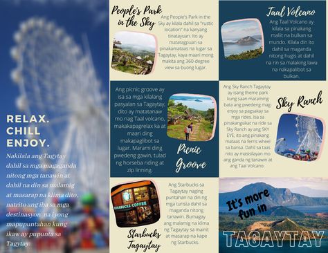 It's more fun in the Philippines❤️ Tagaytay Travel Brochure, Tagaytay Brochure, Brochure About Philippines, Its More Fun In The Philippines, Travel Brochure Philippines, Travel Brochure School Project, Tourism Brochure Design, Philippines Baguio, Ebook Layout