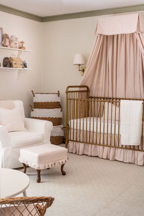 Paint Color Swiss Coffee, Canopy Over Crib, Parisian Nursery, Svelte Sage, Feminine Nursery, Wall Paint Color, French Nursery, Girly Nursery, Trim Paint Color