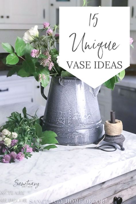 Are you in love with flowers? Do have so many flowers that you are constantly looking for a vase to house them in? Here are 15 unique vase ideas that you have laying around your house. These vase ideas range from rustic to classic. There is a vase idea for any decorating preference. Comment below and tell me which one of these vase ideas was your favorite! Unusual Vases Ideas, Unusual Vases For Flowers, Creative Vases For Flowers, How To Put Flowers In A Vase, Wide Mouth Vase Arrangement, Round Vase Flower Arrangements, Small Vase Decorating Ideas, Vase Alternatives, Flower Vases Ideas