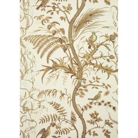 Bird And Thistle - Beige | Kravet Bird And Thistle, Thistle Wallpaper, Thistle Design, Beige Wallpaper, Fabric Houses, Wallpaper Size, Pierre Frey, Bathroom Wallpaper, Botanical Pattern