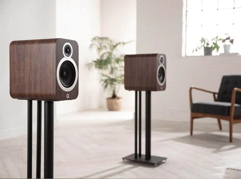 Speaker Stands Ideas, Wooden Speaker Stands, Homemade Speakers, Speaker Stands Diy, Q Acoustics, Audiophile Systems, Bookshelf Speaker Stands, Wooden Speakers, Floor Standing Speakers