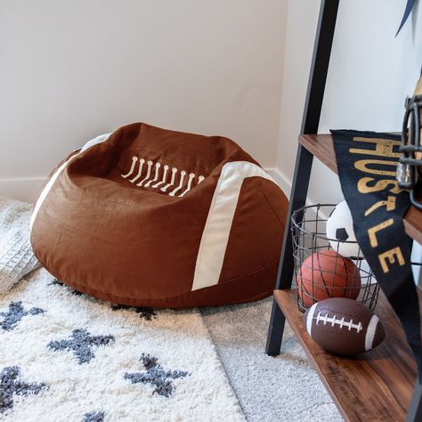 Sports Themed Bedroom, Leather Bean Bag Chair, Sports Room Boys, Boy Sports Bedroom, Football Rooms, Football Bedroom, Leather Bean Bag, Sports Nursery, Toddler Sports