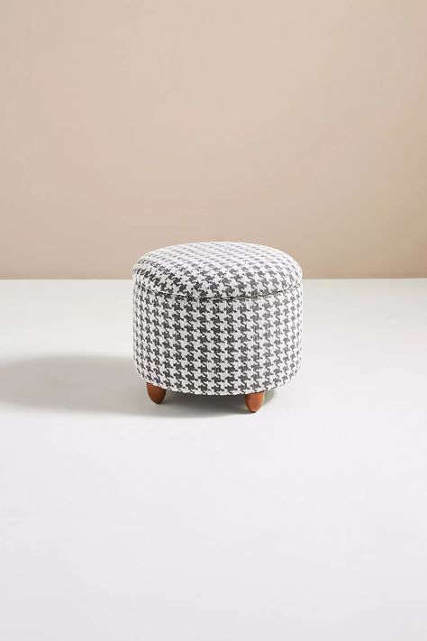 Houndstooth Louise Storage Ottoman | Anthropologie Unique Ottomans, Fringed Wall Art, Hummingbird Wall Art, Sculptural Chair, Teak Bench, Poufs & Ottomans, Nesting Coffee Tables, Multi Light Pendant, Leaf Wall Art