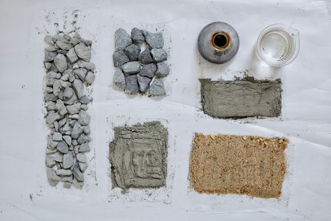 Recycled Concrete, Material Research, Concrete Materials, Earth Pigments, Material Library, Stone Architecture, Kitchen Dining Living, Study Design, Crushed Stone