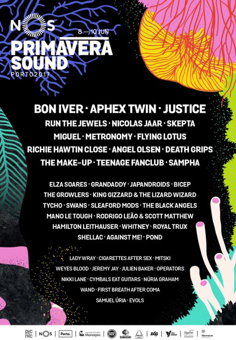 NOS Primavera Sound, 8-10 Jun. 2017 – oportocool Art Festival Poster, Teenage Fanclub, Sleaford Mods, Europe Backpacking, Angel Olsen, Indie Festival, Primavera Sound, Run The Jewels, Aphex Twin