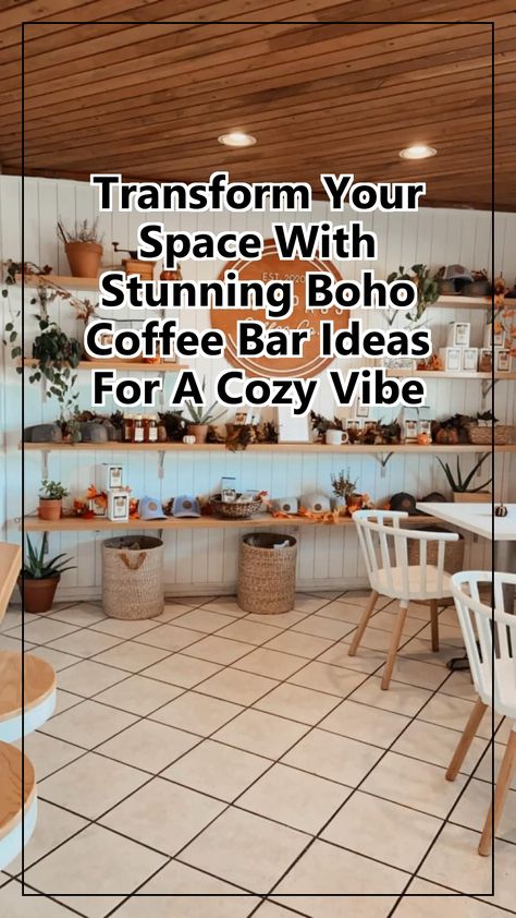 Transform your space into a cozy retreat with stunning boho coffee bar ideas. Discover how to blend natural textures, earthy colors, and eclectic decor to create a warm and inviting coffee nook in your home. From unique shelving to charming accessories, these ideas will inspire you to craft the perfect spot for your morning brew or afternoon pick-me-up. Embrace the bohemian aesthetic and elevate your coffee experience today! Boho Coffee Bar Ideas, Bohemian Coffee Shop, Boho Coffee Shop, Boho Coffee Bar, Coffee Shop Cozy, Unique Shelving, Coffee Bar Ideas, Coffee Bar Design, Bar Inspiration