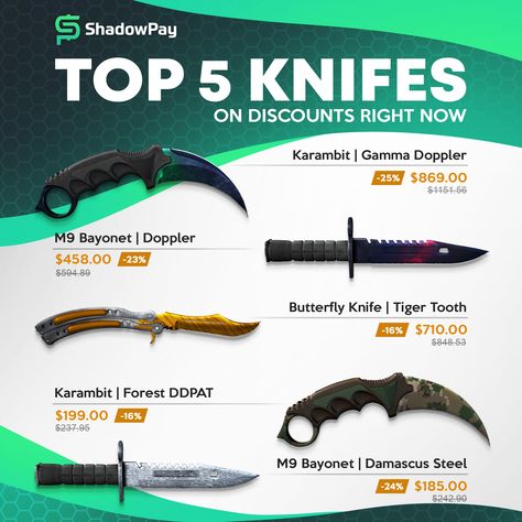 Here is our list of the TOP 5 CS:GO knife skins. Which one is the most beautiful in your opinion? Comment below! #csgo #csgoskins #csgoknife Csgo Knife, Csgo Skins, Counter Strike, Your Opinion, Cs Go, Damascus Steel, Pocket Knife, The Top, Most Beautiful