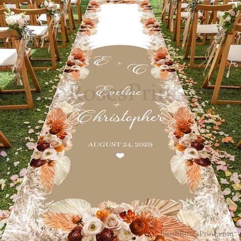 Personalized Wedding Aisle Runner, Isle Runners, Personalized Aisle Runner, Orange Wedding Decorations, Wedding Aisle Runner, Orange Wedding Themes, Beach Wedding Aisles, Bohemian Beach Wedding, Palm Wedding