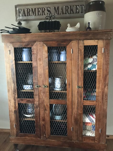 Chicken Wire Kitchen Cabinets Diy, Kitchen Cabinets With Chicken Wire, Chicken Wire On Cabinet Doors, Chicken Wire Furniture, China Cabinet With Chicken Wire, Chicken Wire Cupboard Doors, Chicken Wire Cabinet Doors, Chicken Wire Cabinets Kitchen, Farmhouse Kitchen Display Cabinet