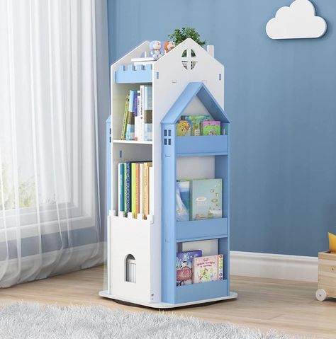 Creative Castle 360° Rotary Bookshelf Multi-functional Home Bookcase Children's Tall Bookcase Floor Standing Book Storage for Bedroom Living Room Study Office Bookshelf Creative, Rotating Bookshelf, Storage For Bedroom, Tall Bookcase, Tall Bookcases, Castle Designs, Living Room Study, Book Storage, Display Storage