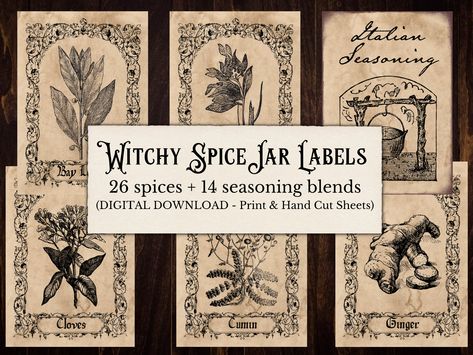 Farmhouse Spice Jars, Apothecary Spice Jars, Cottagecore Spice Jars, Vintage Spice Labels, Diy Spice Labels, Seasoning Labels, Vintage Apothecary Labels, Vintage Labels Printables Free, Apothecary Shoppe