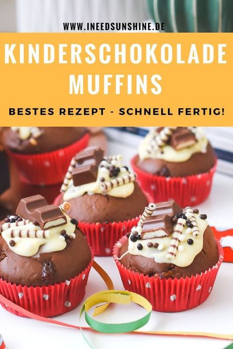 Kinderschokolade Muffins: Bestes Rezept, schnell fertig! Backen mit Kinderschokolade für Party, Geburtstag oder Kindergeburtstag. Kinderschokolade Muffins einfach & schnell selber machen statt Torte oder Kuchen. Rezept, Tipps & weitere Kinderschokolade Ideen auf www.ineedsunshine.de Breakfast Party, Healthy Recipes Easy Snacks, Muffin Cake, Spice Cupcakes, Pumpkin Spice Cupcakes, Baking With Kids, Chocolate Muffins, Cupcake Muffins, Food Cakes