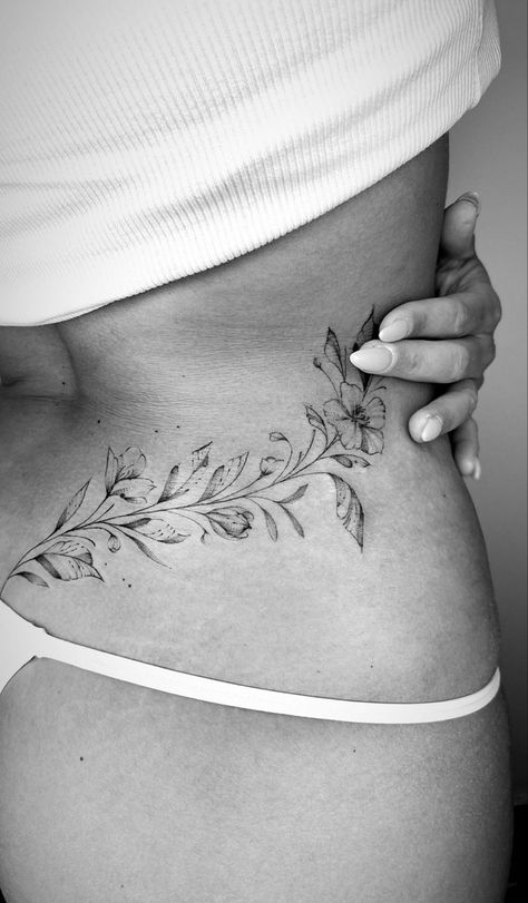 a need Whimsical Butterfly Tattoo, Leaf Tattoos For Women, Lower Stomach Tattoos For Women, Flower Back Tattoo, Waist Tattoo, Belly Button Tattoo, Lower Back Tattoo Designs, Lower Back Tattoo, Tattoos To Cover Scars