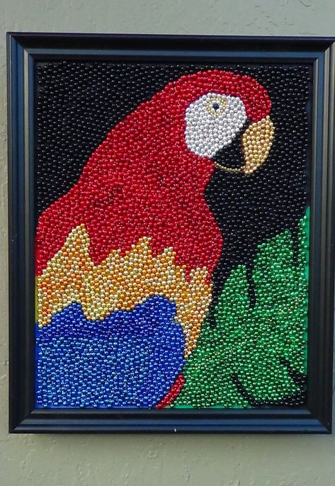 tropical parrot mardi gras bead mosaic art by SweetSouthernBreezes, $165.00: Bead Mosaic Art, Bead Mosaic, Seed Art, Tropical Parrot, Bottle Cap Art, Mardi Gras Beads, Dot Art Painting, Button Art, Art Drawings For Kids